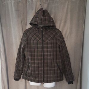 Hooded Plaid 2x Light Coat in Browns And Pinks